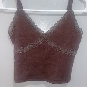 Y2K Brown Lace Trim Cami Top
